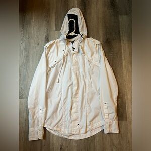 GBG Los Angeles Sleek White Button Up Hooded Shirt